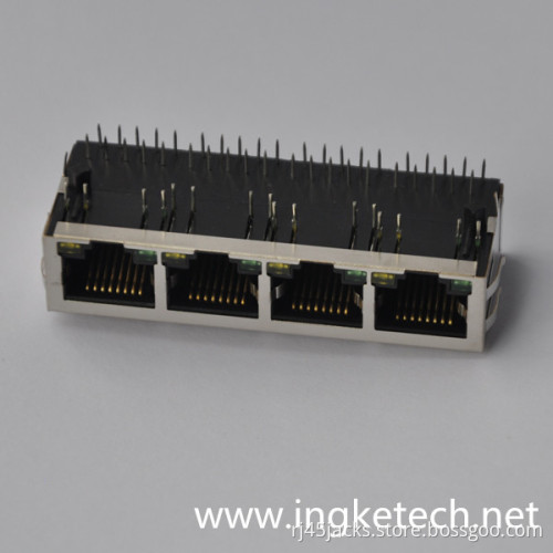 Ingke YKJD-801489BNL 100% cross J8064D648A 4 Port RJ45 Jacks with Integrated Magnetics